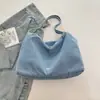 Bolsa Jeans Listrada de Grande Capacidade Estilo Coreano Estilo Preguiçoso para Mulheres, Bolsa Tote Simples para Trabalho e Viagem, Bolsa com Zíper de Ombro Único