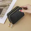 Porta-Cartões Porta-Moedas Feminino Moda 2025 Novo Modelo Transfronteiriço Simples e Compacto Zíper Dupla Camada Porta-Cartões com Vários Compartimentos Padrão Trançado