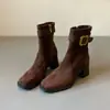 Botines de Tobillo de Gamuza con Tacón Alto de Punta Cuadrada y Suela de Goma de 7 cm para Mujer, Ligeros, con Tacón Grueso, Correa Adelgazante, Botas Martin