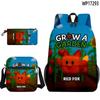 Mochila Escolar de Crecimiento de Jardín con Diseño de Cruz 3D, Estuche, Bolso de Hombro Set de Tres Piezas con Estampado