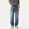 Ropa para Hombre Fengshe / 2026 Primavera y Otoño Nuevo Estilo High Street Americano Jeans Rectos Holgados para Hombre Pantalones Largos Rasgados