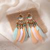 Pendientes Largos con Borlas Tejidas de Plumas Estilo Étnico Retro para Mujer, Pendientes Bohemios de Cuentas de Semillas Huecas de Gama Alta