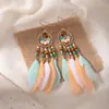 [Selección Premium] Pendientes Largos con Borlas Tejidas de Plumas Estilo Étnico Vintage para Mujer Pendientes Huecos de Gama Alta Bohemios
