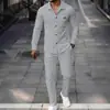 Conjunto casual de dos piezas de punto gofrado para hombre transfronterizo 2026: Chaqueta cárdigan de manga larga con cuello y pantalones con cordón