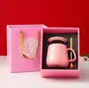 Taza de Cerámica para Beber Agua con Tapa y Cuchara, Taza de Café para el Hogar de Mujeres, Pareja, Taza de Agua para Niños, Oficina