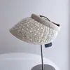 Chapéu de Palha com Bolinhas em Tela com Topo Aberto para Mulheres, Chapéu Faixa de Cabeça Estilo Fresco de Verão, Chapéu de Sol para Férias ao Ar Livre e Trajeto