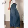 Jeans Americano Retrô de Perna Larga para Mulheres Início do Outono 2025 Novo Cintura Alta Solto Emagrecedor Lavado com Bigodes Calça Scimitar
