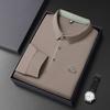 Camiseta de Manga Comprida Sem Costura Primavera e Outono Casual Masculina com Lapela Versátil Polo Camiseta Base para Meia-idade Camiseta Top Camiseta