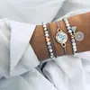 Nova Pulseira de Pedra Redonda com Borla Turquesa Criativa Transfronteiriça Europeia e Americana Conjunto de Quatro Peças da Moda Tendência para Mulheres