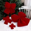 Decoraciones navideñas de terciopelo rojo transfronterizas en stock con lazo tridimensional, adornos para árbol de Navidad, decoraciones para ventana