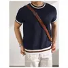 Nuevo Estilo de Verano Tejido de Manga Corta para Hombre, Rayas Bloque de Color Seda de Hielo Transpirable Ajustado Estilo Coreano de Negocios Comercio Exterior Transfronterizo Venta al por Mayor