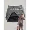 Falda de lana gris para mujer, estilo Miu de lunares para otoño e invierno, falda de línea A ajustada, falda corta para usar en capas