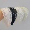 Diadema Ancha de Encaje Perla y Pedrería para Mujer para Cubrir Cabello Blanco, Banda para el Cabello Transpirable, Diadema con Pinza Antideslizante Dentada