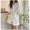 Camisa de Manga Puff Ligeramente Ancha Estilo Coreano para Mujer, Holgada, Cubre la Piel, Adelgazante, Diseño de Moda, Top Casual de Manga Media para Verano