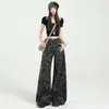 Jeans camuflados de pierna ancha estilo americano para mujer, ropa de trabajo de alta calidad, pantalones casuales rectos holgados de cintura alta retro para otoño, adelgazantes