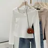Playera Simple de Color Sólido con Cuello en V y Manga Larga para Mujer Otoño Primavera Terciopelo Alemán Cepillado Capa Base Ropa Interior Estilo Coreano Top Adelgazante