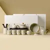 Conjunto de Chá Kung Fu Cerâmico Fabricado na Fábrica Ru Kiln de Yu Huang, Caixa de Presente de Luxo, Xícaras e Bule para Presentear, Utensílios Domésticos para Preparo de Chá