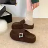 2026 Sandalias Mules de Cuero Retro con Suela Gruesa de Algodón para Invierno, Forradas de Felpa, Calientes y Cómodas, para Mujer, de Exterior, sin Cierre
