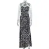 Vestido Feminino para Festa Dançante Estilo Europeu e Americano, Caimento Justo, Elegante, Fenda Assimétrica, Costas Abertas, Sem Alças, Vestido com Estampa de Leopardo