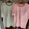 Camiseta de verano a rayas para hombres y mujeres japoneses solteros, camiseta de manga corta con cuello redondo, camiseta informal de moda versátil, camiseta base 476228