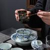 Conjunto de Chá Azul Dehua com Flores e Tampa de Cerâmica, Copo Público de Vidro, Conjunto para Presente, Presente Empresarial, Casa, Chá Kung Fu