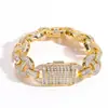 Hip-Hop Transfronterizo Europeo y Americano Cadena Cubana Nariz de Cerdo Incrustada con Circonita de Cobre de 16 mm Joyería Personalizada Pulsera de Tendencia para Hombre