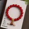 Pulsera de Cuentas Bodhi Natural con Degradado Verde, Colgante de Madera de Durazno Estilo Chino con Loto y Cuentas Cilíndricas, Cuentas Budistas de Oración de Círculo Único al por Mayor