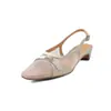 Elegantes sin exponer los dedos del pie~ Sandalias de estilo de hada con patchwork de cuero genuino y malla, de punta cerrada y tacón grueso, nuevos zapatos de moda de verano de tacón medio