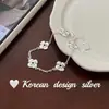 Pulsera de Plata de Alto Nivel Elegante Retro Estilo Coreano S925 Plata de Ley Flor Hueca Trébol de Cuatro Hojas Patchwork Versátil