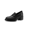 Mocasines JK de cuero de alta calidad estilo británico para mujer, con tacón medio grueso, punta redonda y apertura profunda, perfectos para otoño de 2026