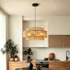 Lámpara de araña tejida de ratán de doble capa, lámpara de comedor de estilo japonés moderno, lámpara de araña de estilo wabi-sabi para mesa de comedor y sala de estar, accesorio de iluminación de estilo madera natural