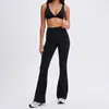Conjunto de Yoga Cross-border Cor Sólida Alta Elasticidade Feminino Secagem Rápida Justo Cintura Alta Controle de Barriga Micro Flare Calça Corrida Fitness Conjunto de Duas Peças