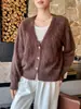 Cardigan de Punto de Lana Gruesa Cepillada Corto Otoño Invierno 2026 para Mujer, Cuello en V, Cachemir Esponjoso, Top Exterior Holgado