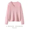 Suéter de Malha Feminino Longo Outono Inverno Pelúcia Gola V 100% Caxemira Solto Preguiçoso Macio Grudado Cor Sólida Camada Base Top