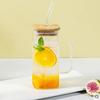 Copo Quadrado de Vidro Borossilicato para Chá de Leite Cor da Alça Vidro Transparente Copo para Bebidas com Tampa Canudo Camada Única