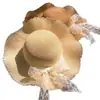 Sombrero de Sol, Sombrero de Paja, Sombrero Francés de Encaje con Lazo para Mujer, Ala Ancha, Cara Pequeña, Protección Solar, Sombrero de Sol para la Costa