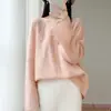 Suéter de Tricô Feminino Novo Outono-Inverno 100% Lã com Gola Redonda, Manga Longa com Padrão Torcido, Bordado, Caimento Solto, Top Estilo Chinês