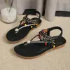 Sandálias Rasteirinhas Estilo Étnico Boêmio para Mulheres 2026 Verão Nova Moda Chinelo com Strass Sandálias de Tira Elástica para Mulheres