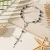 Pulsera de Cuentas Retro para Souvenir Cruz del Rosario Pulsera Moda Perla Accesorios de Fe para Mujeres