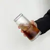 Taza de Café Exclusiva de Alto Valor Transfronteriza con Tapa Engrosada y Popote, Vaso de Vidrio Rayado Vertical, Estilo Ins, Gran Capacidad