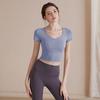 Traje de yoga de alta gama, camiseta de manga corta, camiseta ajustada de secado rápido para mujer, camiseta deportiva para correr, ropa de fitness con almohadilla para el pecho