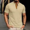 Ropa de hombre transfronteriza Camiseta con cuello Henry Amazon Estilo nuevo europeo y americano Costura de contraste Manga corta Casual Holgado Pulóver Cuello redondo Top