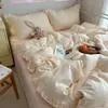 Juego de ropa de cama de cuatro piezas estilo coreano INS con lunares, borde de volantes de algodón puro, juego de tres piezas de doble capa de gasa de algodón para dormitorio de estudiante, Clase A