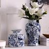 Jarrón de Cerámica Jingdezhen Porcelana Azul y Blanca Peonía China Porcelana Vintage Flor de Peonía de la Edad Media Cerámica para Sala de Estar Adornos Florales