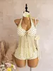 Conjunto Duas Peças Halter de Bolinhas Europeu e Americano Saia de Renda Cobrindo a Barriga Estilo Calcinha Maiô Dividido Conservador para Resort de Águas Termais Feminino