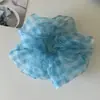 Scrunchie de Tricô Azul com Xadrez e Bolinhas Estilo Coreano - Prendedor de Cabelo Doce e Elegante
