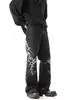 Jeans de pierna ancha para hombre, sueltos rectos, estilo high street americano, bordados con espinas, color oscuro, hip-hop callejero, 2026