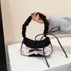 Bolsa Hobo para debajo del brazo con cuadros Vichy lindos para mujer, Bolso de hombro pequeño de nailon con correa fruncida, Adorno de encaje con patrón de manzana, Bolso de mano de estética dulce para atuendo casual