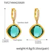 Aretes de Cristal Facetado Cuadrado Rueda de la Fortuna Elegantes de Lujo Ligero Acero de Titanio Chapado en Oro Zirconia Aretes al por Mayor