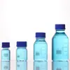 Frasco de vidro azul GL45 para reagentes de laboratório, 50ml 100ml, vidro borossilicato alto, frasco de amostragem, fabricante